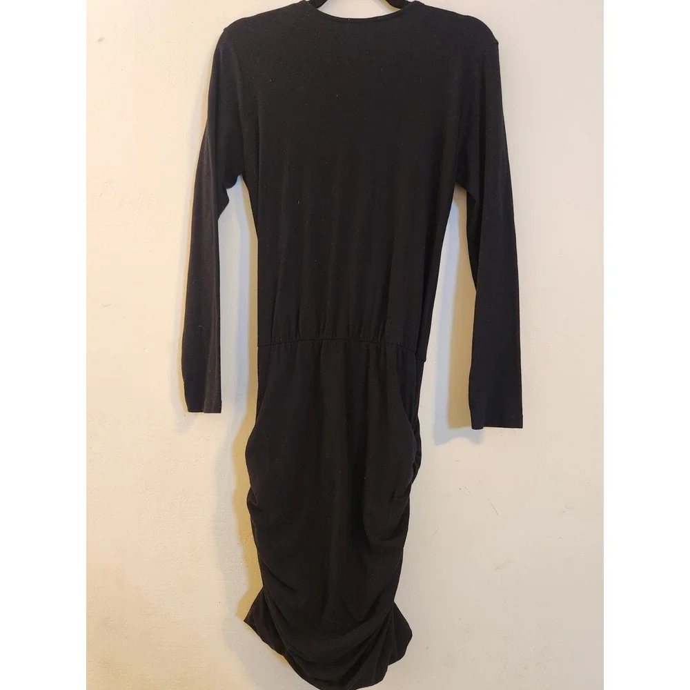 Anthropologie Sundry Size 2 Black Knee‎ Length Cotton/Spandex Ruched Dress - Picture 3 of 9
